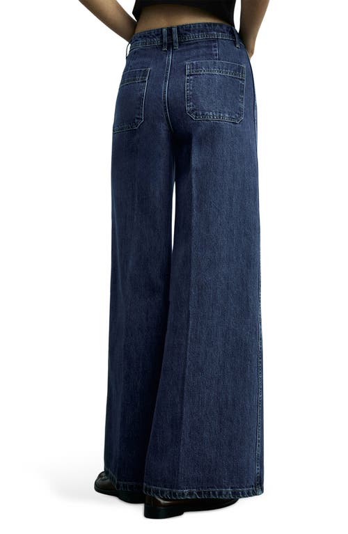 Mango Patch Pocket Wide Leg Jeans In Dark Blue