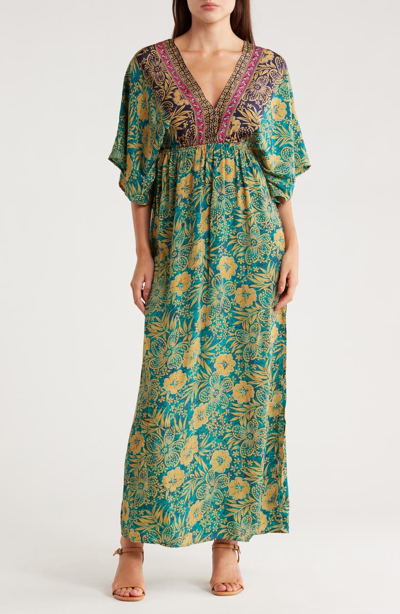 La Fiorentina Floral V-Neck Maxi Dress, Main, color,