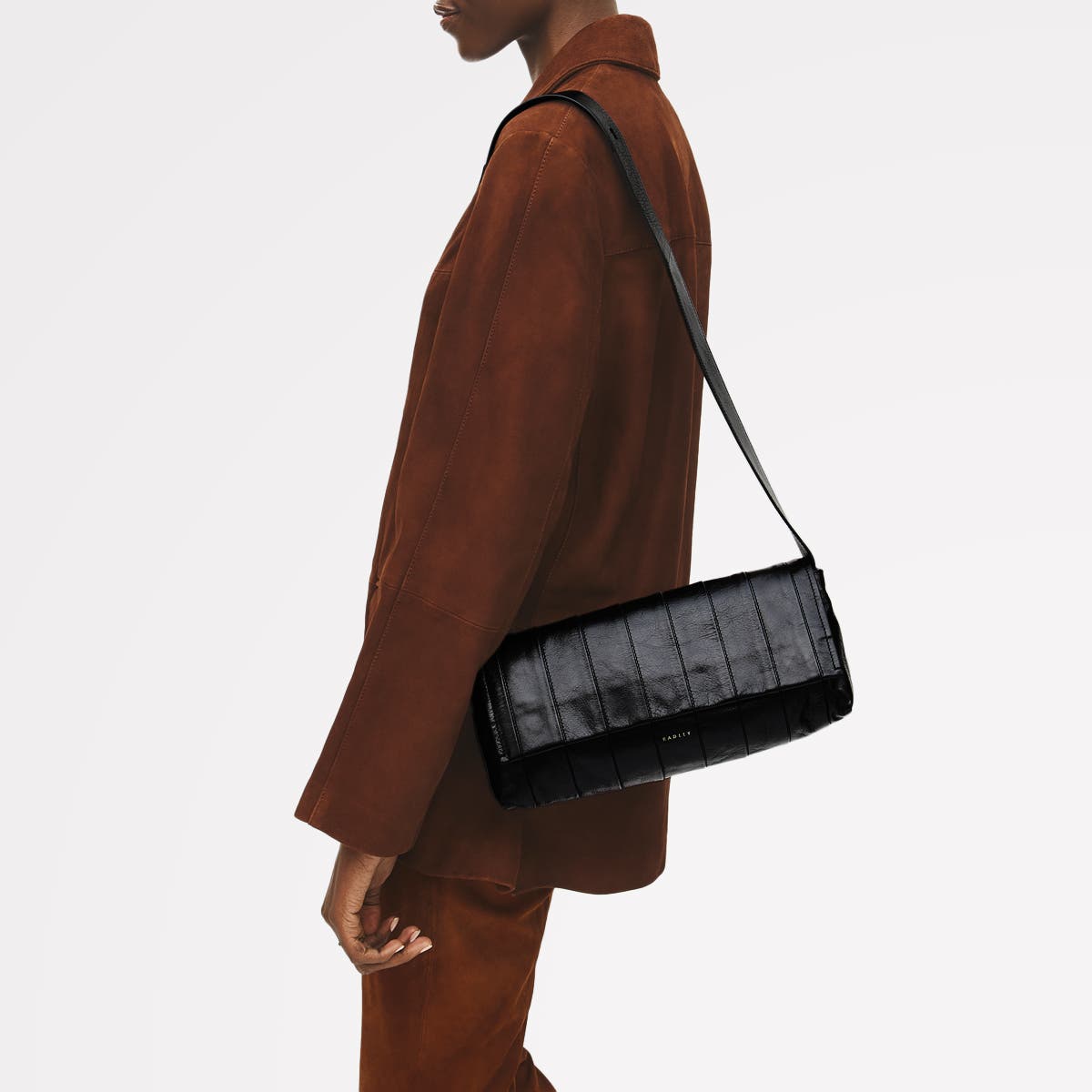 Radley The Annabel - Stripe Medium Flapover Shoulder Bag, Alternate, color, Black