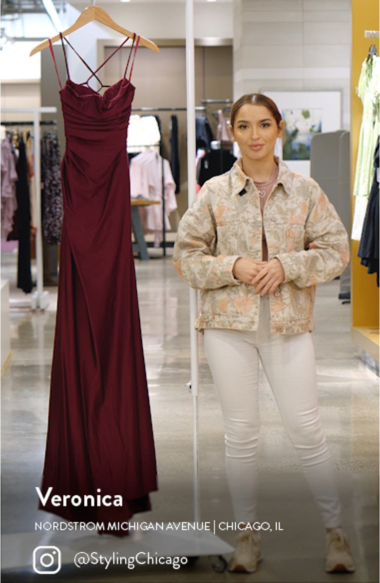 Square Neck Shiny Jersey Gown, sales video thumbnail