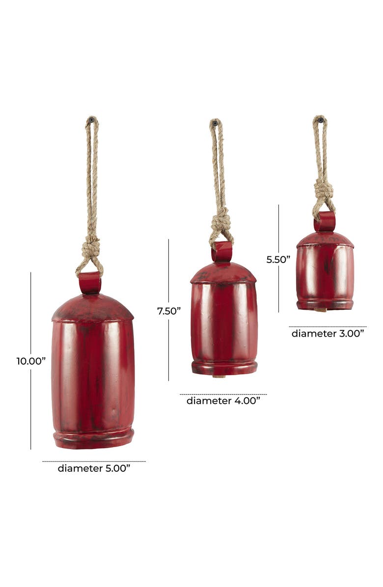 WILLOW ROW Eclectic Set of 3 Decorative Meditation Bells, Alternate, color, Red