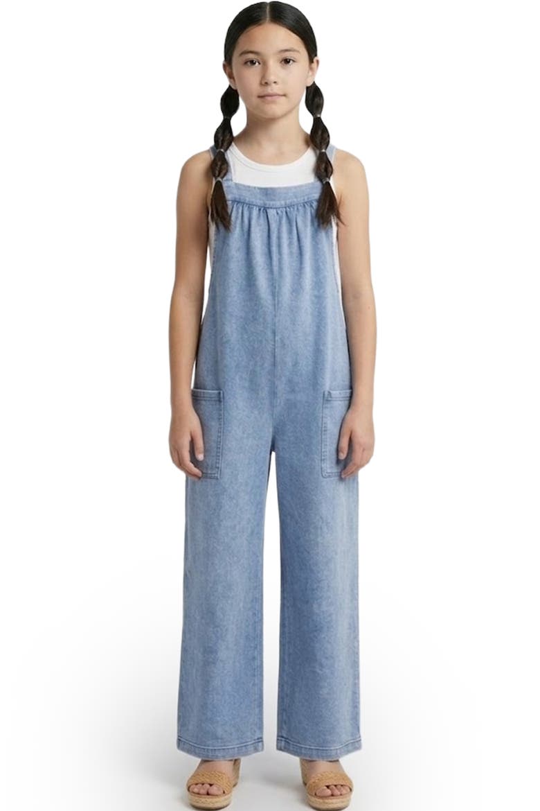 Kids' Denim Wide Leg Overalls, Main, color, BLUE