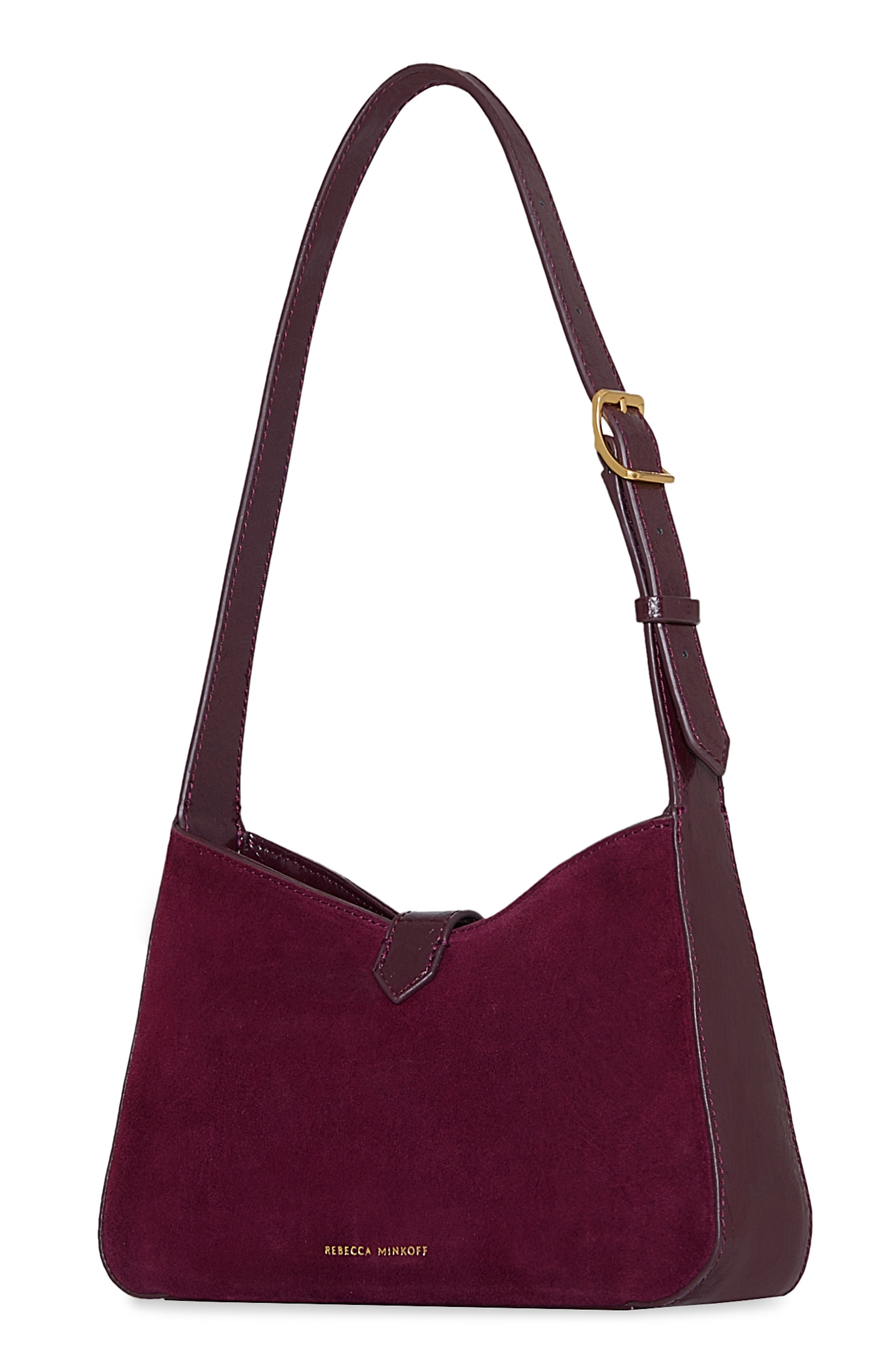 Rebecca Minkoff Small Megan Suede Shoulder Bag, Alternate, color, Mulberry
