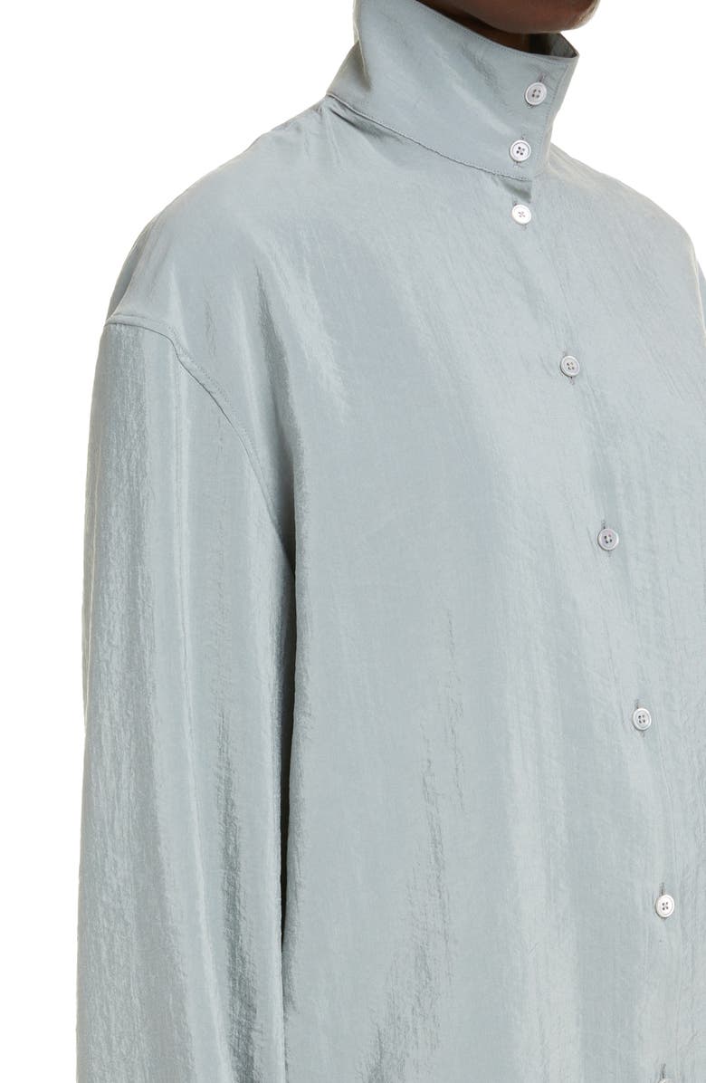 Lemaire Stand Collar Silk Blend Button-Up Shirt, Alternate, color, 
