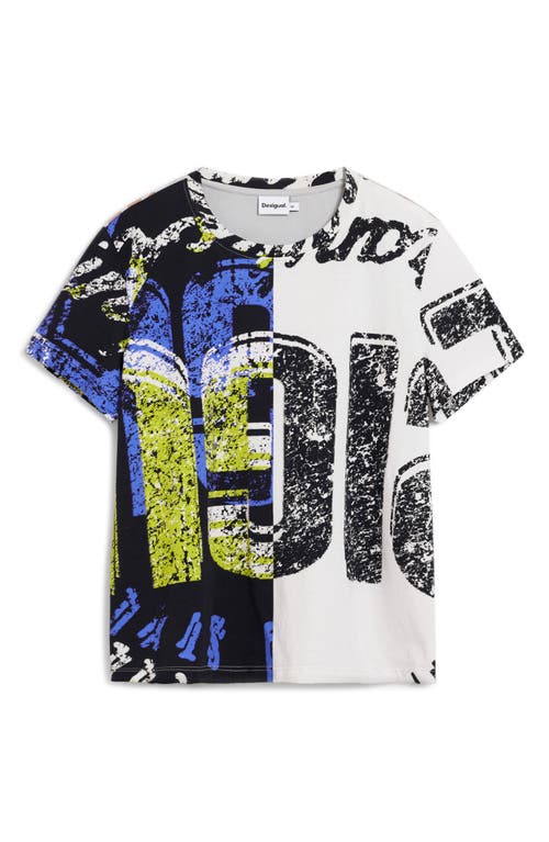 Desigual Colorblock Cotton Graphic T-shirt In White