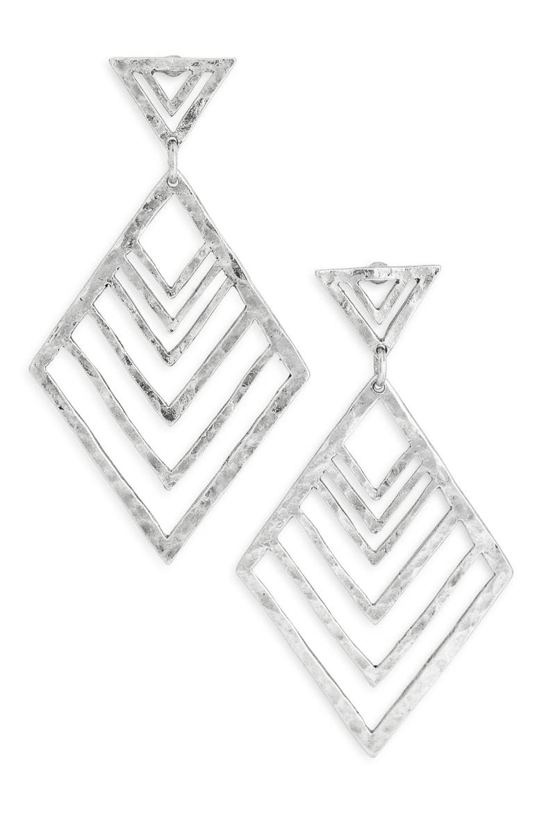 Hammered Geometric Drop Earrings, Main, color, SILVER