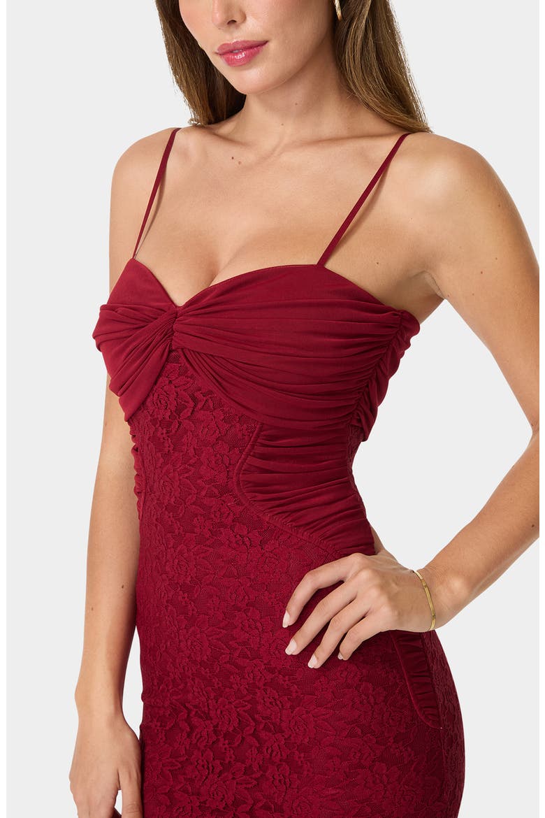 Lace Ruched Body-Con Gown, Alternate, color, WINE
