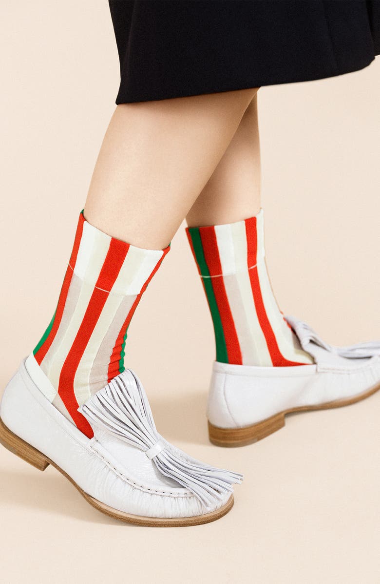 Hansel From Basel Festival Stripe Sheer Crew Socks, Alternate, color,