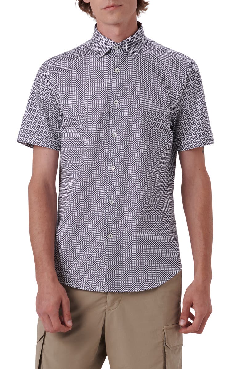 Bugatchi OoohCotton<sup>®</sup> Medallion Print Short Sleeve Button-Up Shirt, Main, color, 