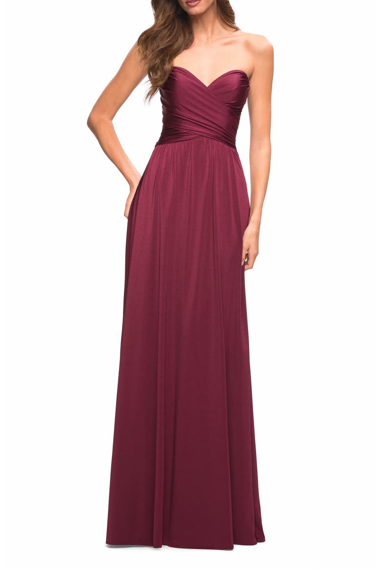 Strapless Jersey Gown, Main, color, DARK BERRY