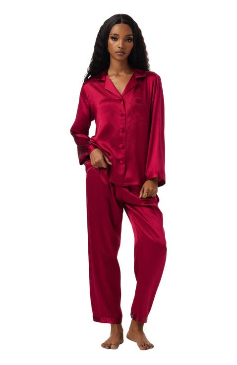 Silk Button Up Collared Women's Pajama Set