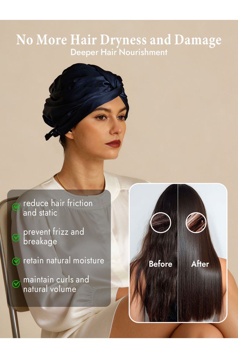 22Momme Pure Silk Hair Wrap, Alternate, color, Dark Blue