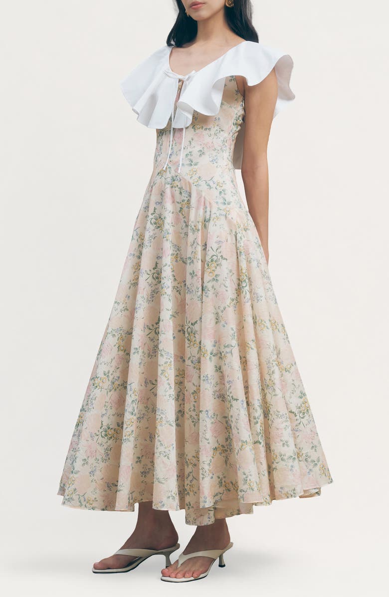 MAUDE CLUB Fawn Floral Oversize Poplin Ruffle Collar Dress, Alternate, color, Vintage Floral Print