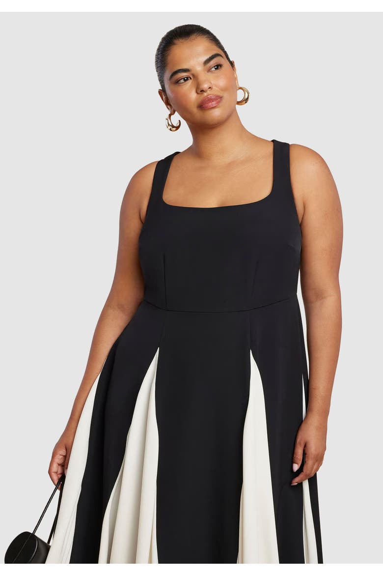 Black And White Godet Gown, Alternate, color, BLACK WHITE