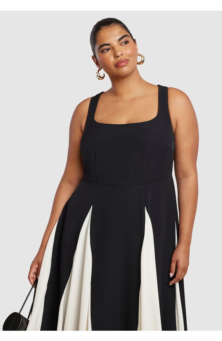 ELOQUII Black And White Godet Gown, Alternate, color, Black White