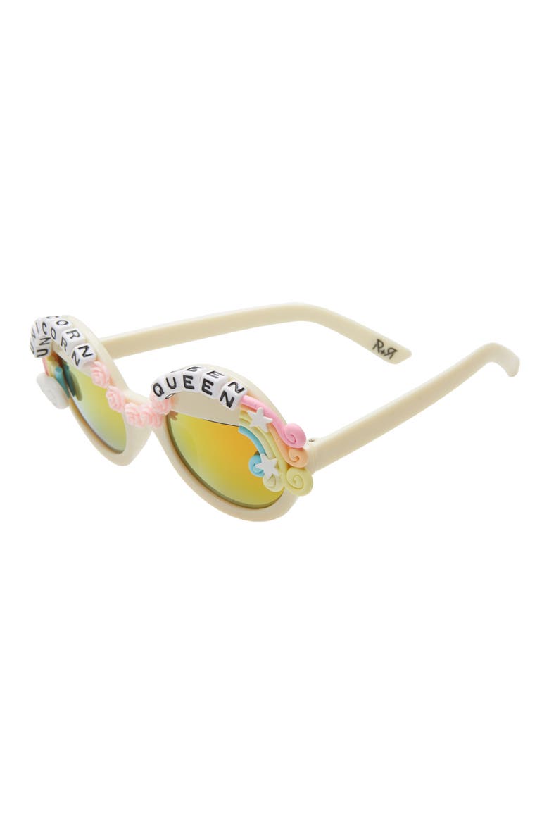 Unicorn Queen Round Sunglasses, Alternate, color, PINK/ ORANGE MIRRORED