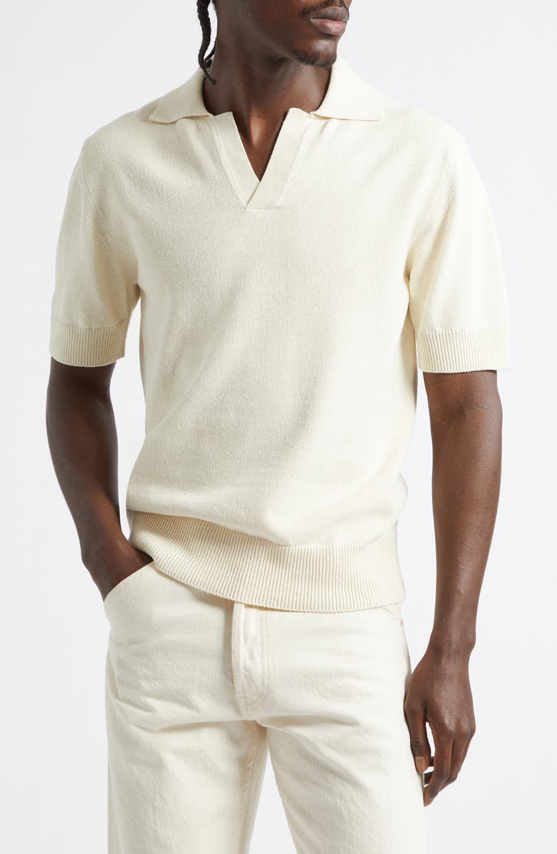 Drake's Short Sleeve Silk Polo Sweater, Main, color, Ecru