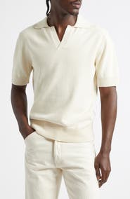 Drake's Short Sleeve Silk Polo Sweater