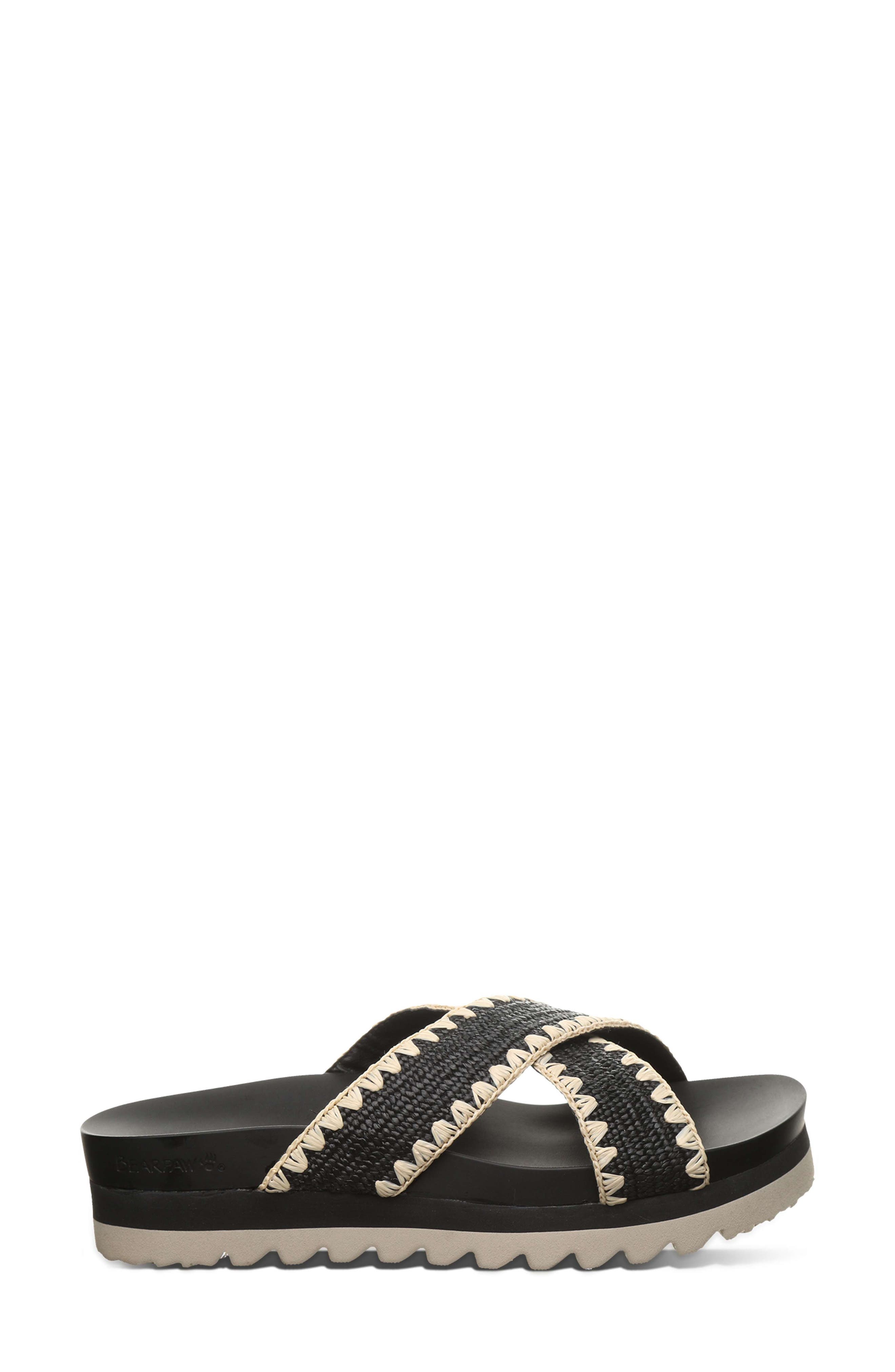 BEARPAW <p>Carina Faux Leather Slide Sandal (Women) </p>, Alternate, color, Black
