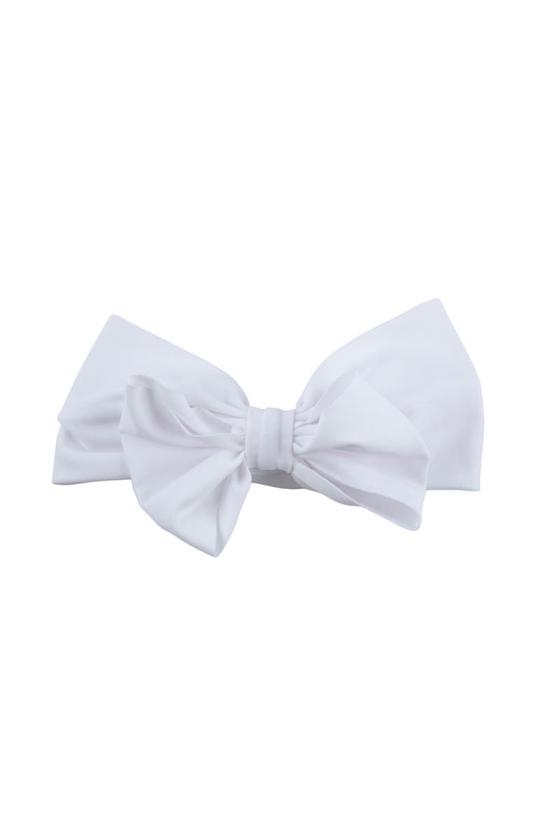 RuffleButts Girls UPF50+ Swim Bow Headband, Main, color, White
