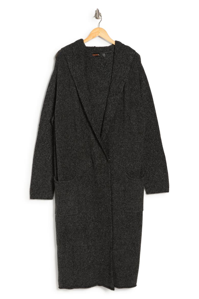 Hooded Longline Cardigan, Alternate, color, CHARCOAL