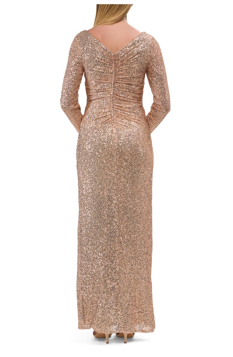 La Femme Long Sleeve Sequin Evening Dress with Ruching, Alternate, color, Rose Gold