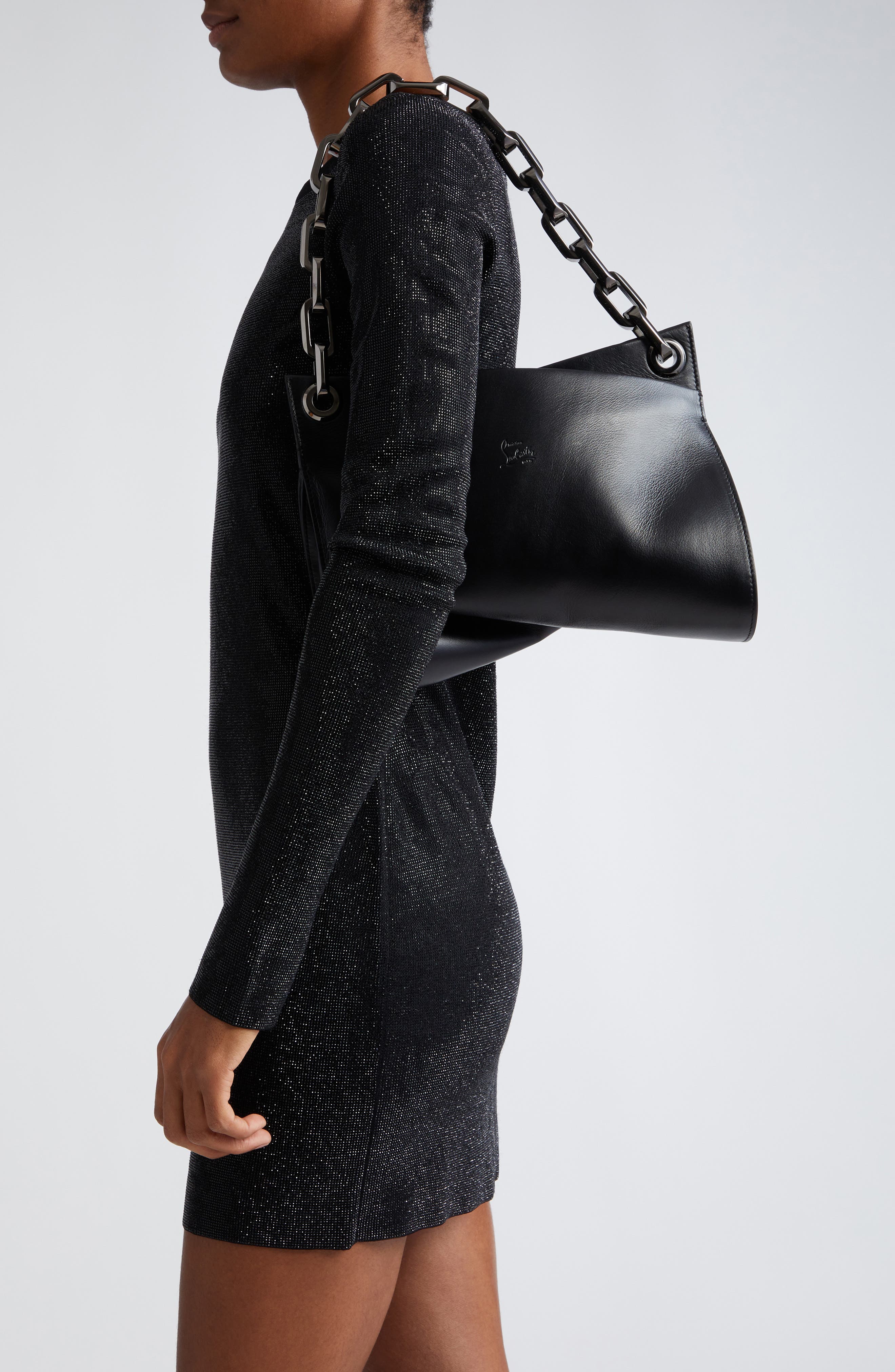 Loubitwist Chain Leather Shoulder Bag, Alternate, color, B078 BLACK/ GUN METAL