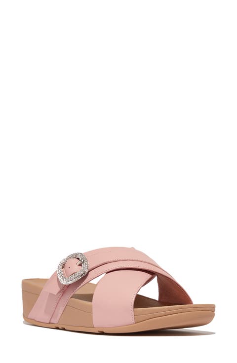 Lulu Crystal Buckle Platform Slide Sandal (Women)