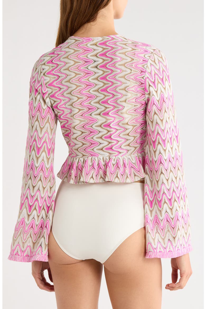 Kai Tie Metallic Front Long Sleeve Crop Cover-Up Top, Alternate, color, RADIANT PINK ZIGZAG