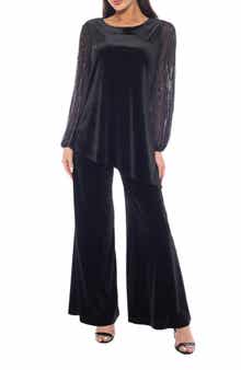 Marina Velvet Embellished Sleeve Top & Flare Pants Set