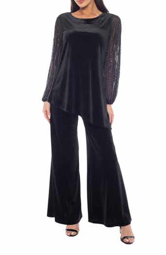 Marina Velvet Embellished Sleeve Top & Flare Pants Set