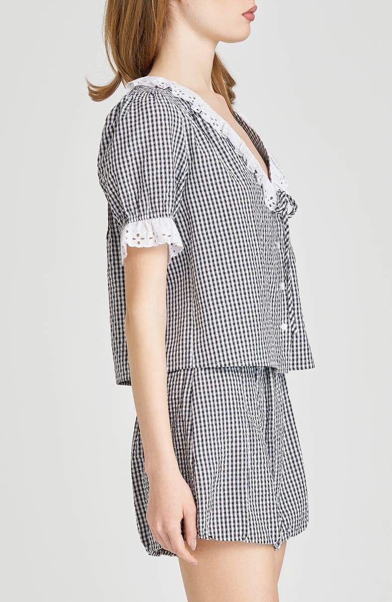 WAYF x Styled by COCO! Maggie Eyelet Detail Seersucker Top, Alternate, color, Black Seersucker