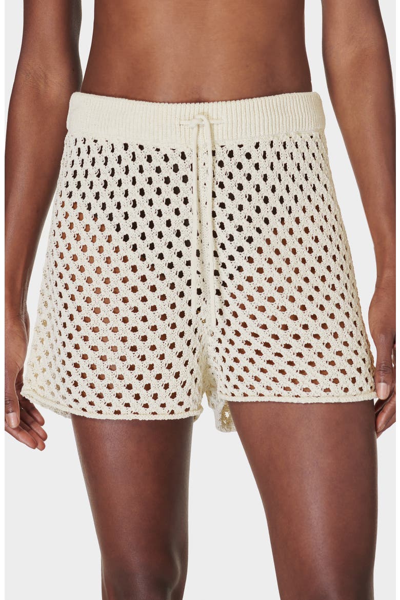 Beachside Open Stitch Cover-Up Sweater Shorts, Alternate, color, LILY WHITE