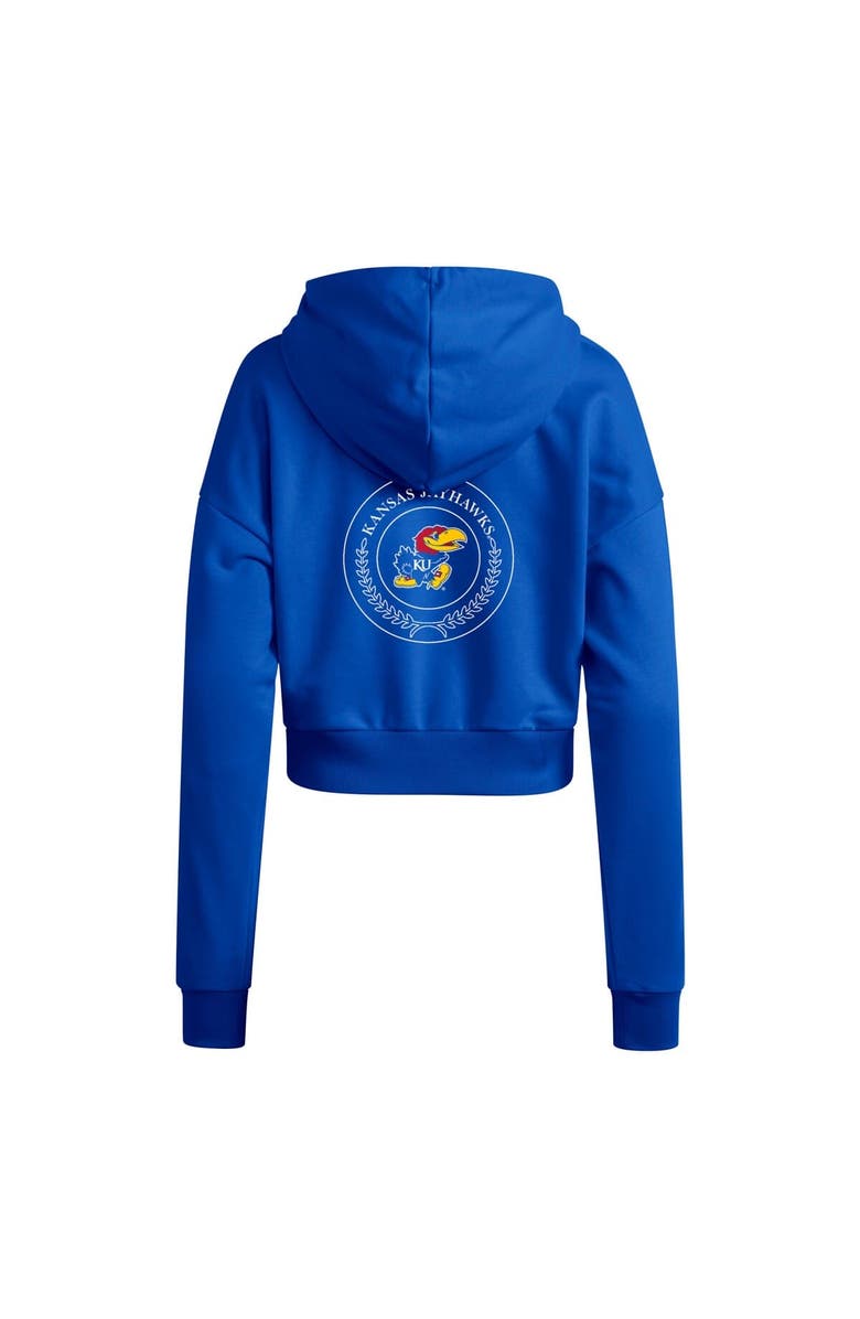 adidas Women's adidas Royal Kansas Jayhawks Campus Queen Cropped Pullover Hoodie, Alternate, color, Royal