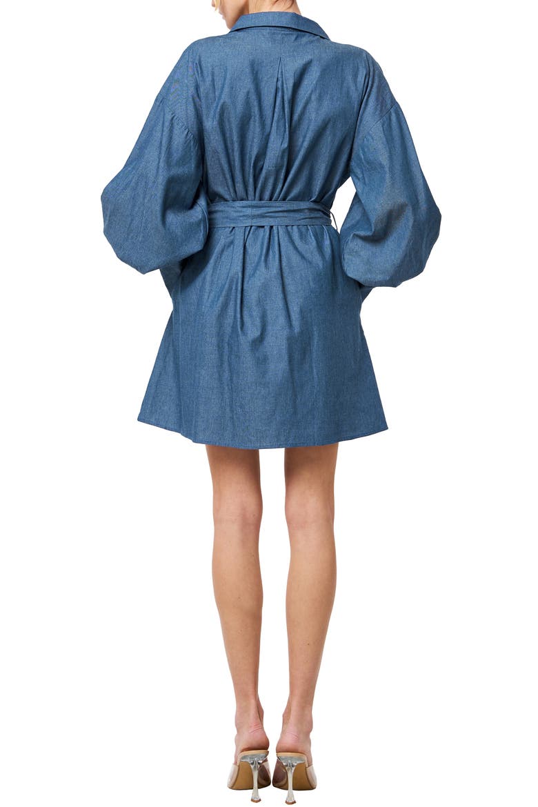 Embroidered Long Sleeve Denim Mini Shirtdress, Alternate, color, BLUE