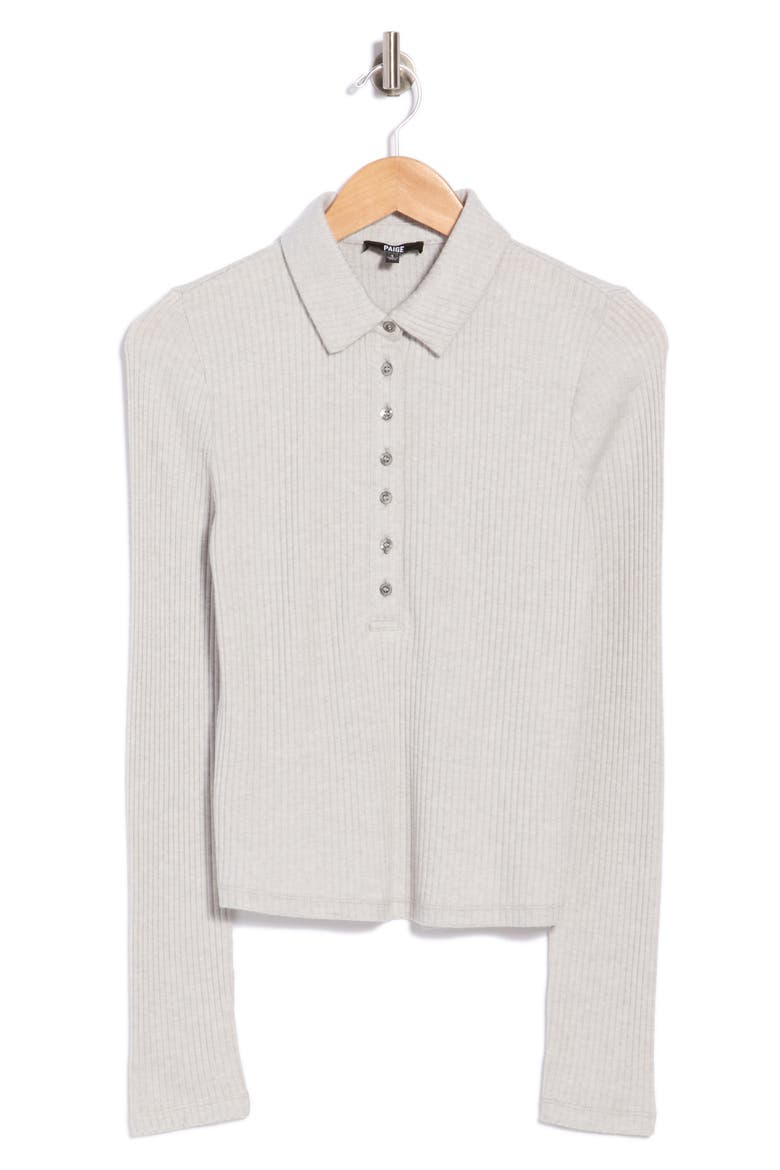 Eden Ribbed Polo Top, Alternate, color, HEATHER GREY