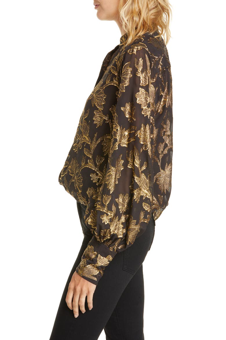 Boleyn Metallic Jacquard Silk Blouse, Alternate, color, BLACK GOLD