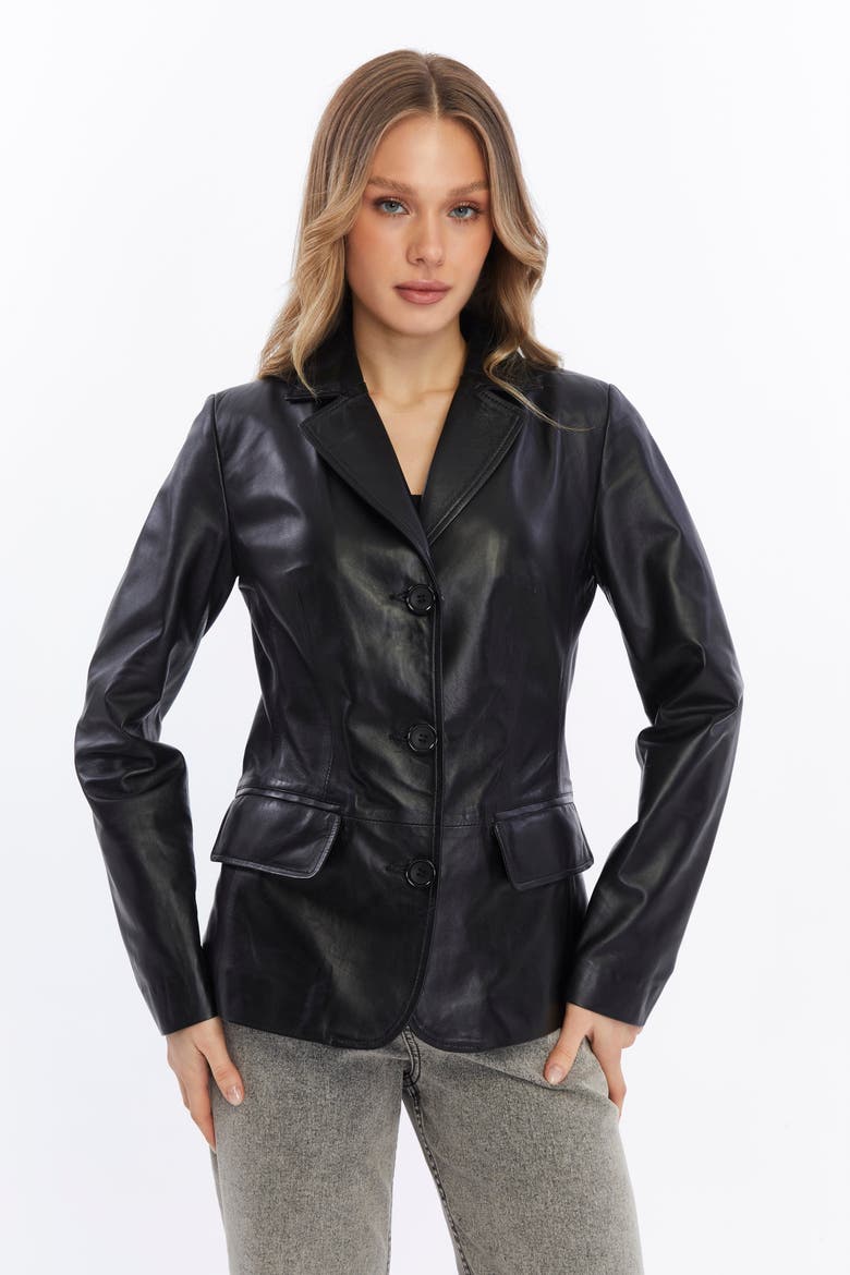 Esther Leather Jacket, Alternate, color, Black
