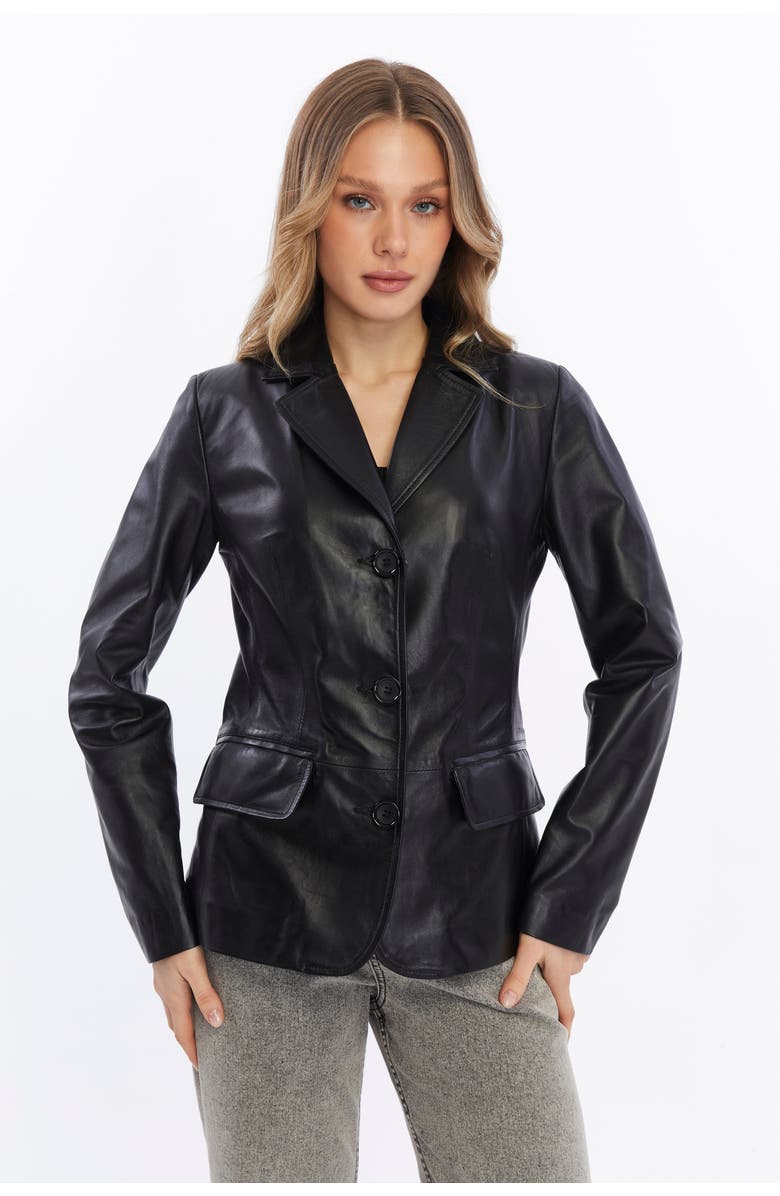 Furniq UK Esther Leather Jacket, Alternate, color, Black