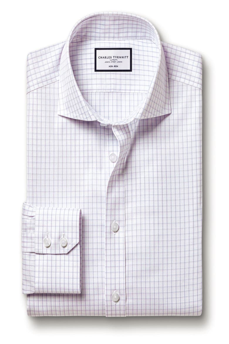 Check Non-Iron Twill Cutaway Slim Fit Shirt Single Cuff, Alternate, color, Lilac Purple