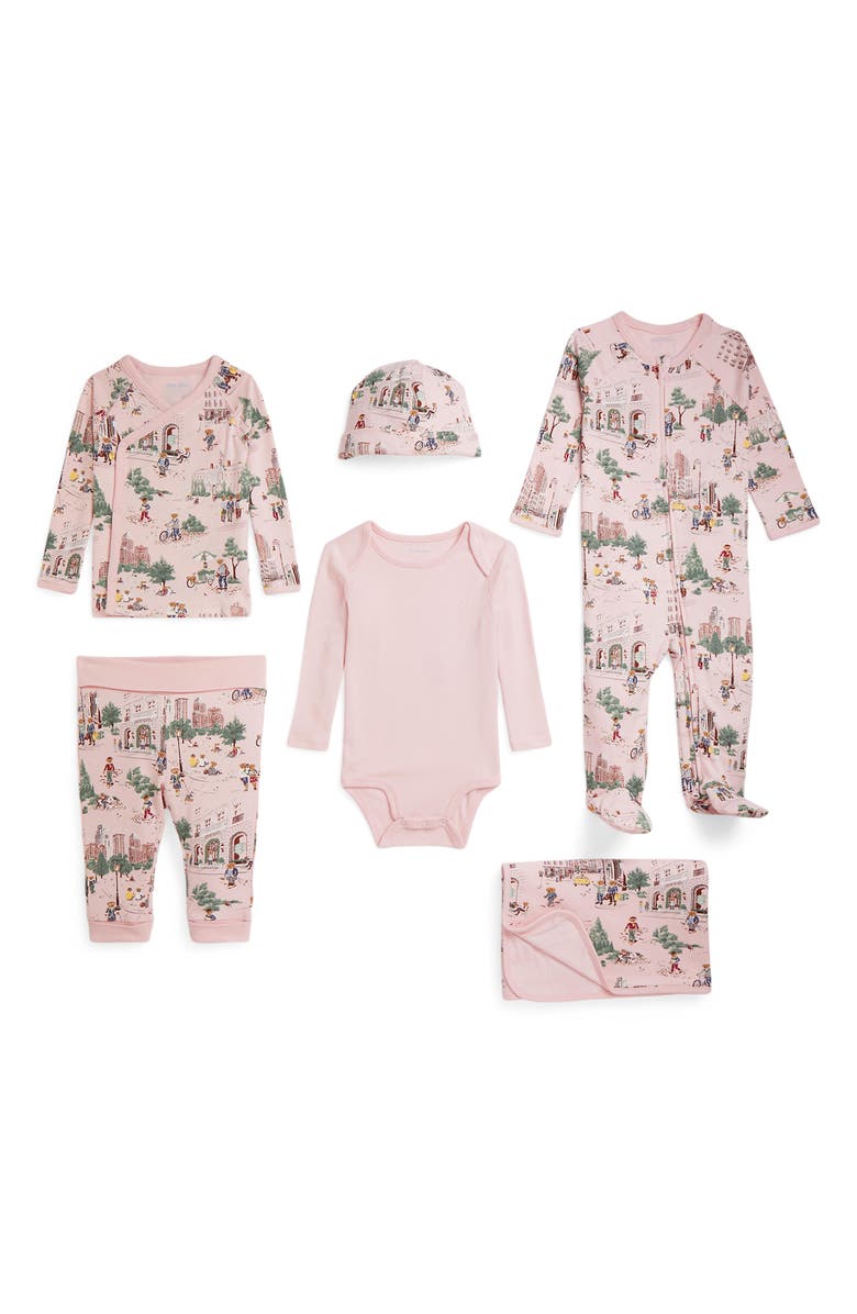 Ralph Lauren Polo Bear Cotton 6-Piece Gift Set, Main, color, Nyc School Baby Girl Bear
