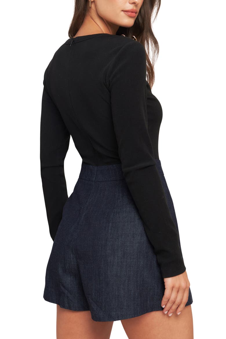Mixed Media Long Sleeve Romper, Alternate, color, BLACK