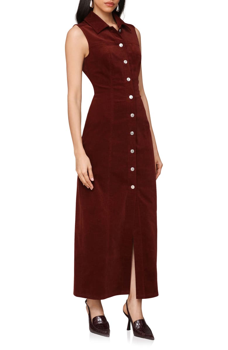 Avec Les Filles Sleeveless Corduroy Maxi Shirtdress, Alternate, color, Raisin