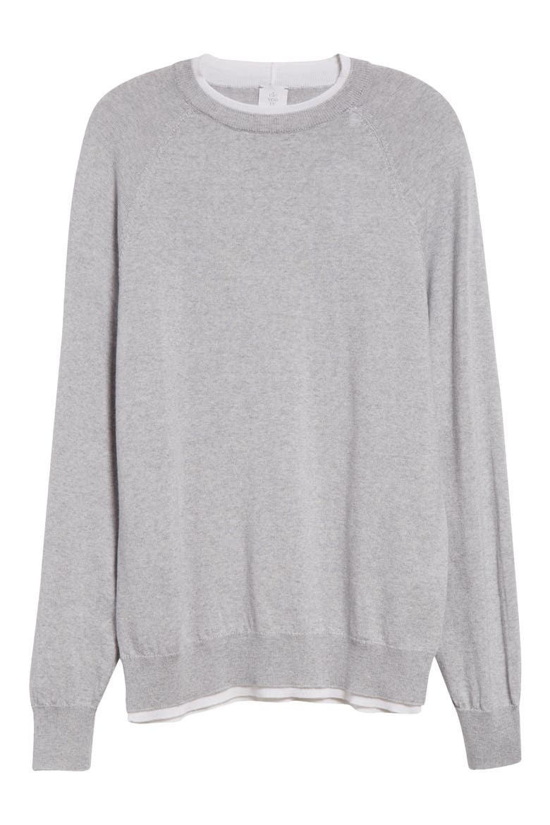 Raglan Sleeve Virgin Wool Sweater, Alternate, color, LIGHT GRAY AND IVORY