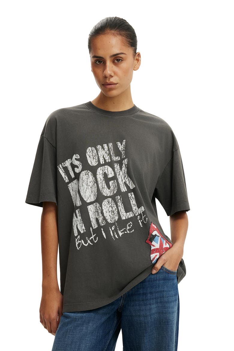 Women's The Lcn Music Boxy Graphic Tee, Main, color, Rolling Stones Rock N Roll