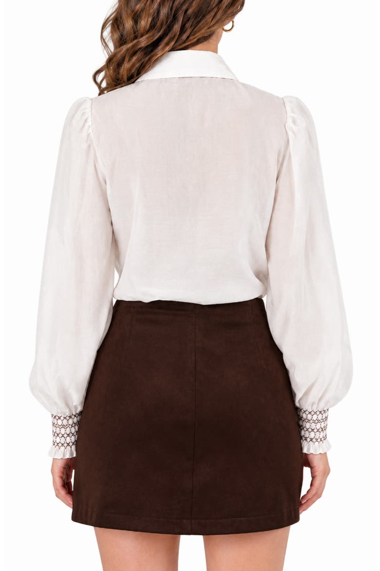 Cocoa Pleated Front Shirt, Alternate, color, WHITE W/ CHOCOLATE
