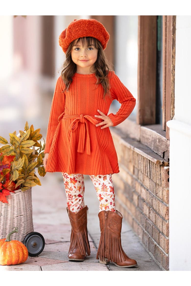 Autumn Harvest Girls Top and Legging Set, Alternate, color, Orange