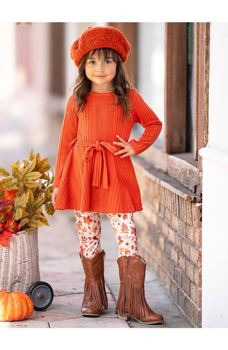 Mia Belle Girls Autumn Harvest Girls Top and Legging Set, Alternate, color, Orange