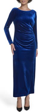 Calvin Klein Long Sleeve Ruched Velvet Gown
