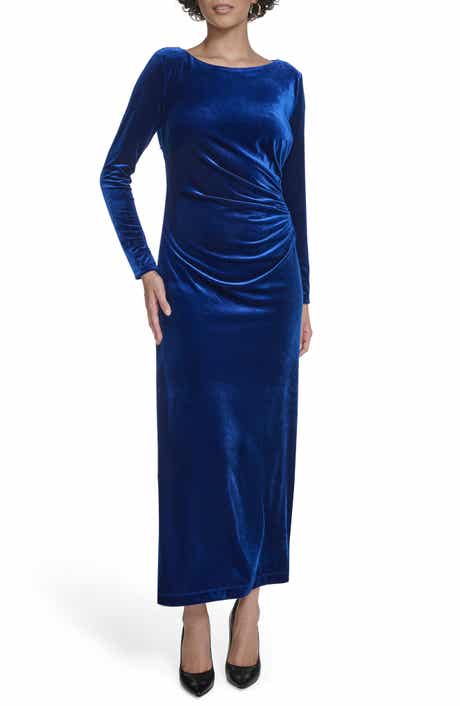 Calvin Klein Long Sleeve Ruched Velvet Gown